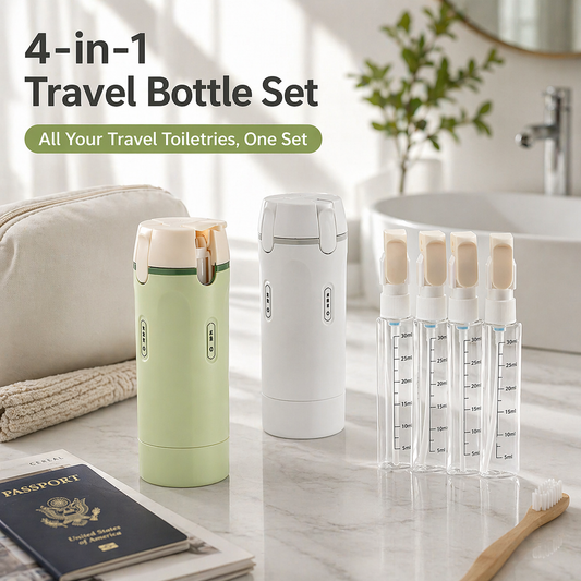 🔥4-in-1 Travel Refillable Bottle Set – Compact Toiletry Dispenser