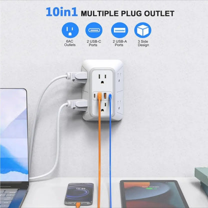 Portable 6-in-1 Wall Socket Extender Fast Charging Power Splitter Adapter