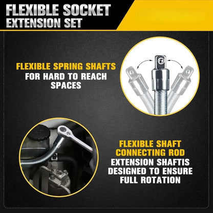 💖1/2-Inch Flexible Socket Extension Set – 35cm Bendable Ratchet Wrench Extenders for Tight Spaces