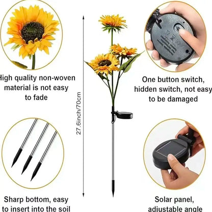 Solar Powered LED Sunflower Garden Lights Realistic Nighttime Glow for Yard Lawn Patio Porch Waterproof IP65 Energy Efficient Outdoor Lighting Durable Plastic Flowers All Weather Protection
