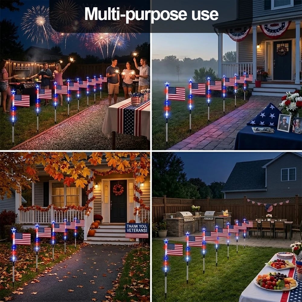 🔥Solar-Powered American Flag Path Lights, 8-pack – Celebrating The 250th Anniversary Of American Independence 🇺🇸✨