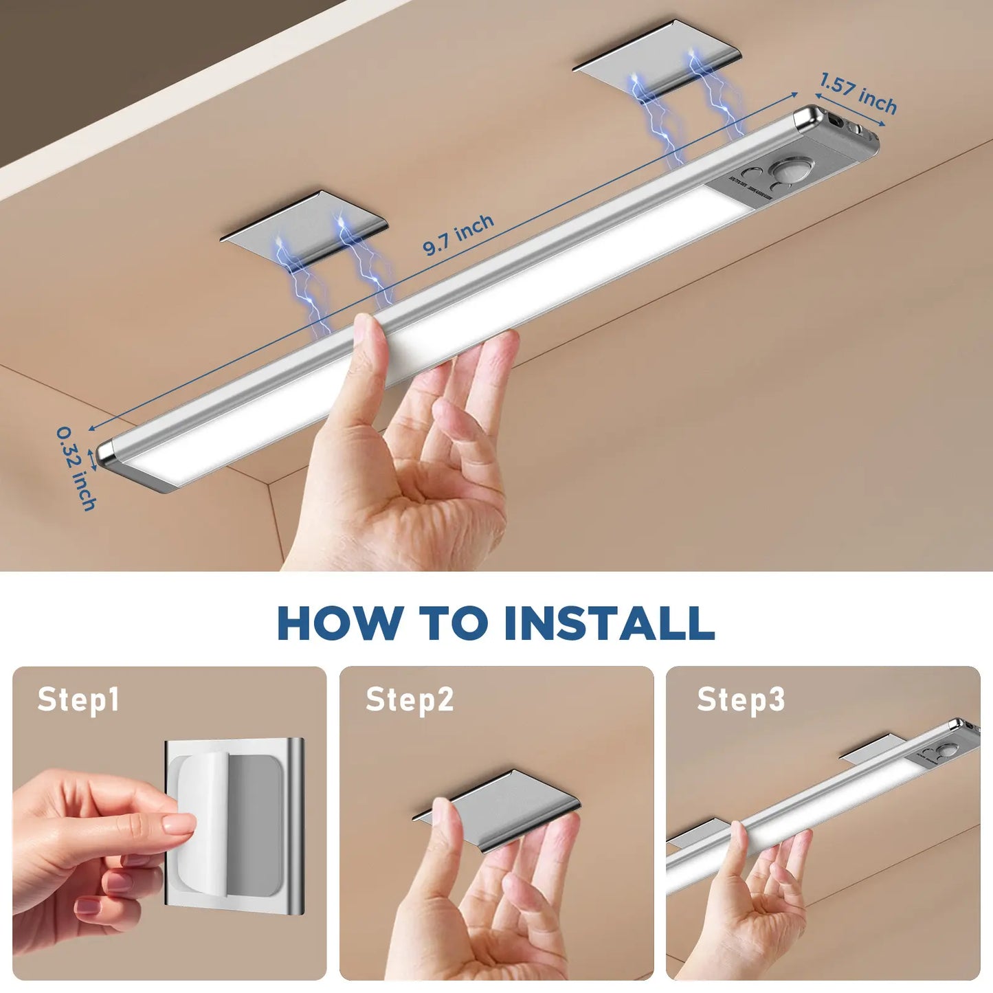 Under Cabinet Lights,Motion Sensor Night Light Indoor,1500mAh USB Rechargeable Light,Magnetic Installation Dimmable Lights