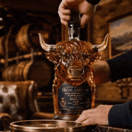 Highland Cow Private Cask 21 Years Cow Head Shaped Scotch Whisky Bottle