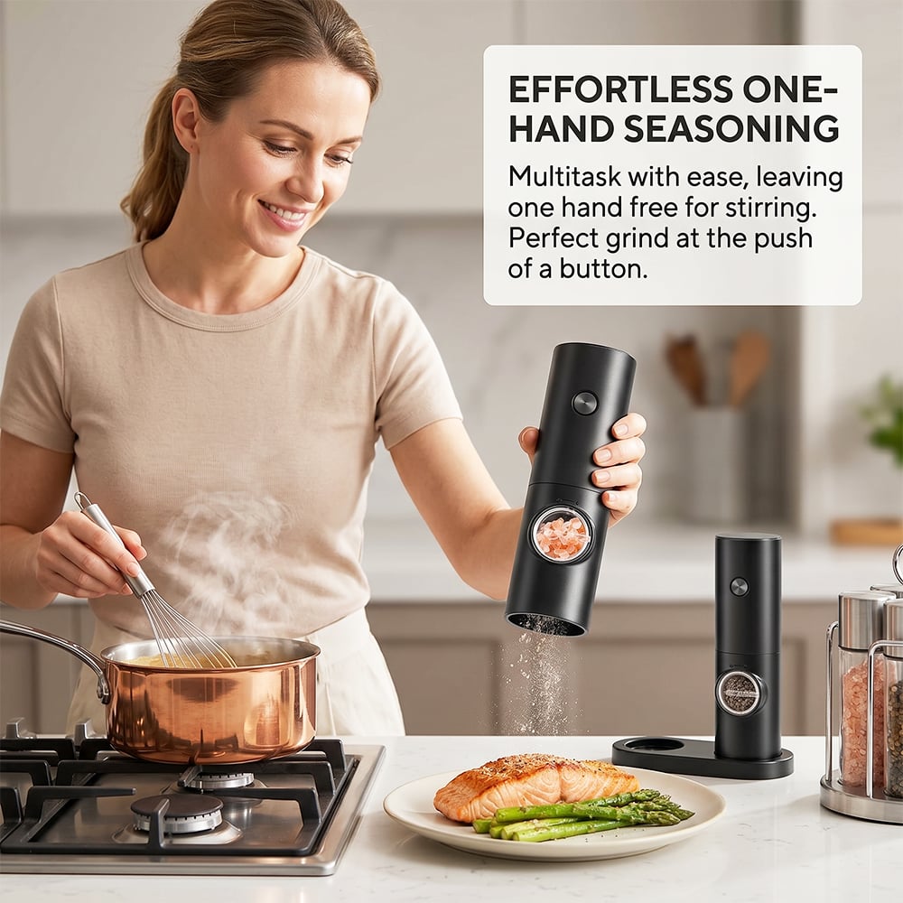 🧂⚡Electric Salt & Pepper Grinder Set – 2 Pack Automatic Spice Mills