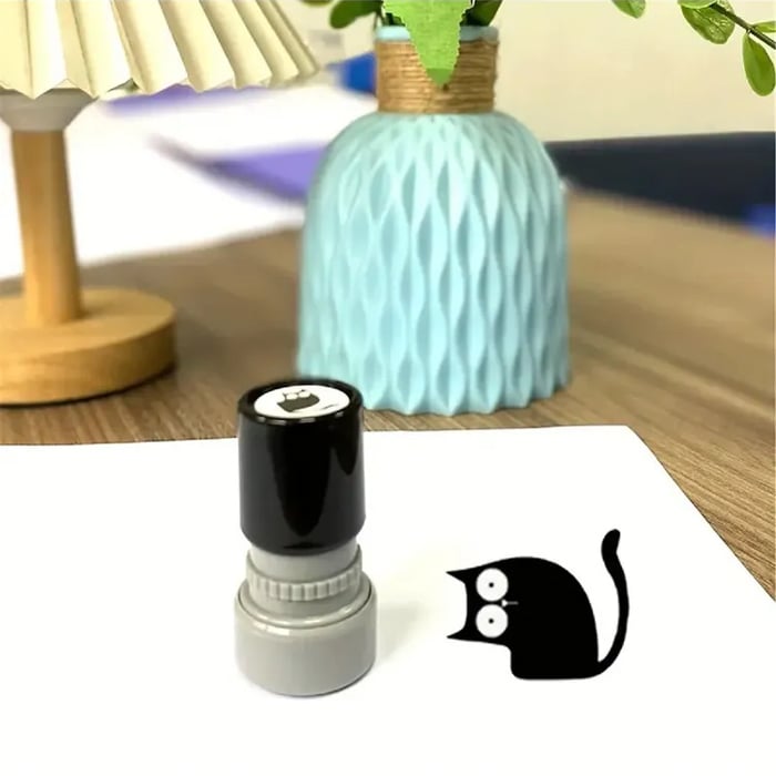 Cat Pattern Stamp, Round Self-inking Stamp