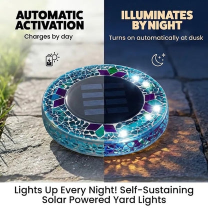 Mosaic Solar Disk Lights, Waterproof LED Outdoor In‑Ground Tabletop Lighting