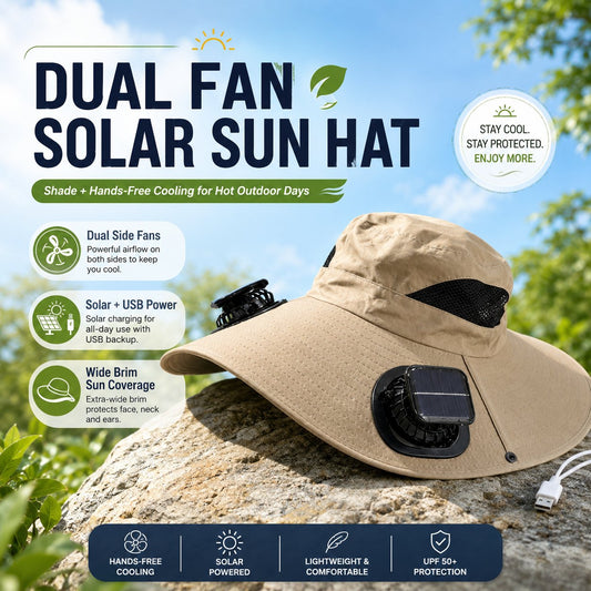 Dual Solar/USB Powered Fan Safari Hat
