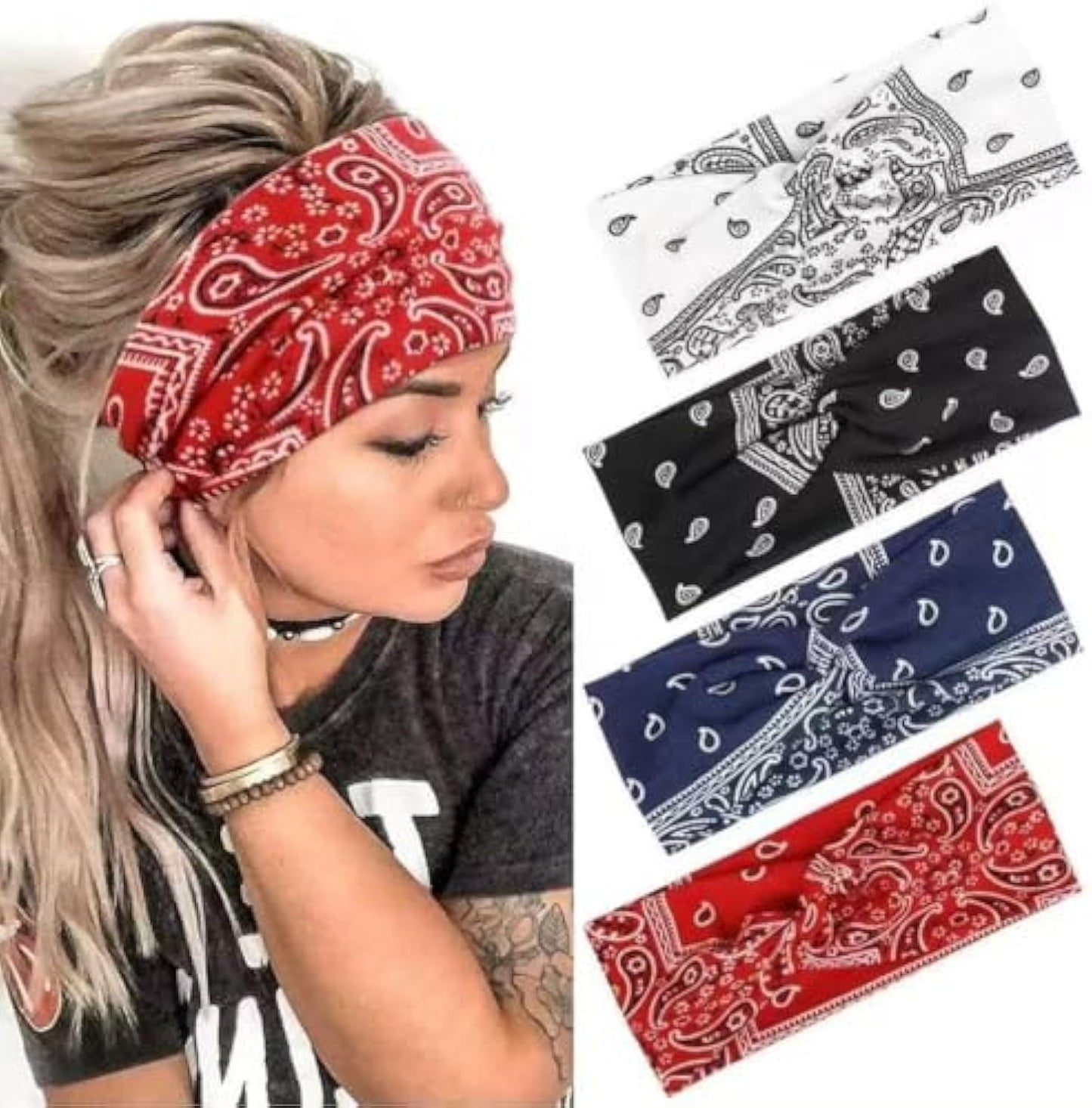 Printed Cross Yoga Headband, Print Hair Band Wide Elastic Hair Band, Twist Knot Headbands