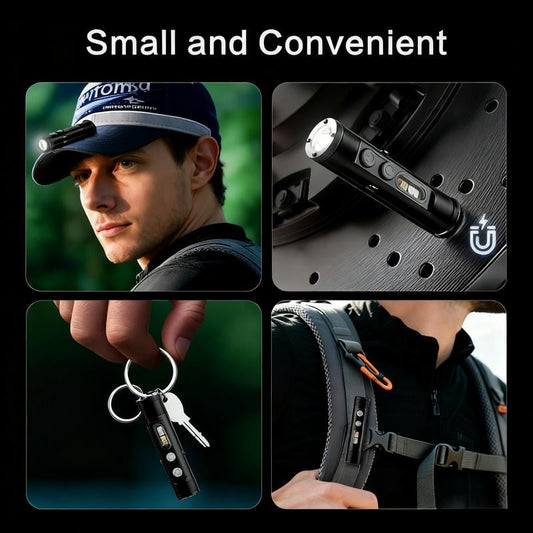🔦Pocket Rechargeable EDC Flashlight:  Mini Keychain Light with Fire Starter & Window Breaker