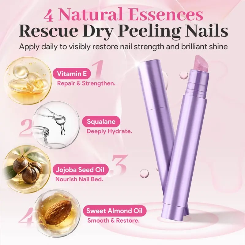 Ceramic Cuticle Oil Pusher Pen, Nourishing Essential Oil for Dry & Damaged Nails