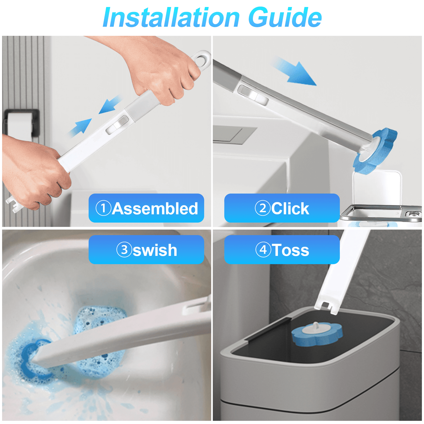 💧Disposable Toilet Bowl Brush and Holder Cleaning System with Cleanser-Infused Heads