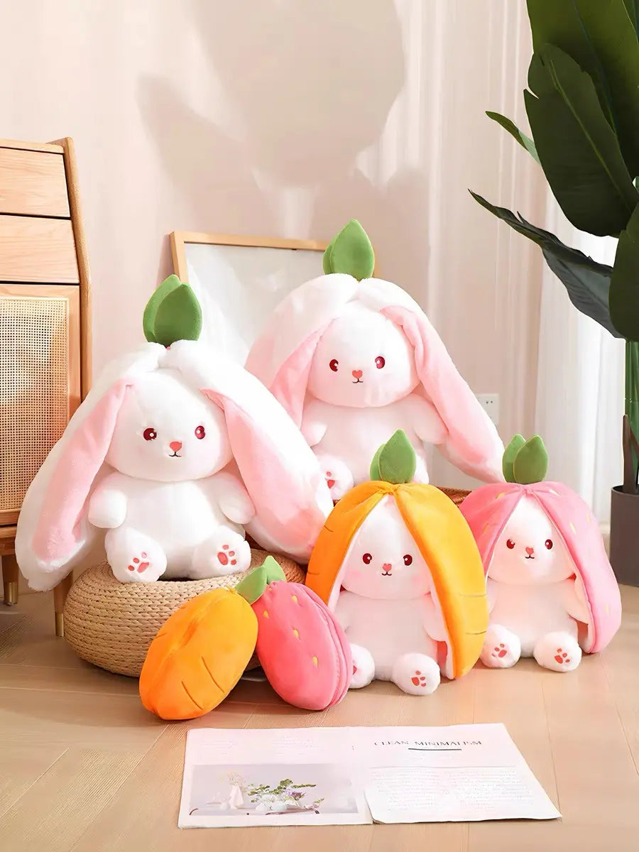 Cute Strawberry Bunny Plush Toy Soft Kawaii Stuffed Animal Gift for Kids Girls Hug Pillow Bed Decoration Birthday Present Furry Friends Plush Doll Animal Gift for Kids