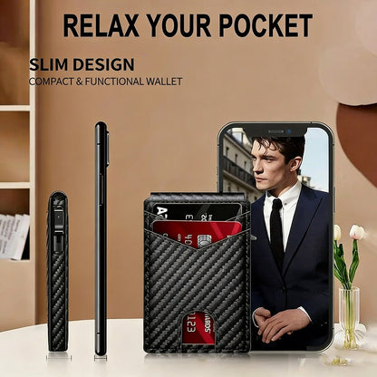 💼🔒Premium Aluminum RFID Blocking Minimalist Wallet for Men – Pop-Up Quick Access Card Holder with ID Window
