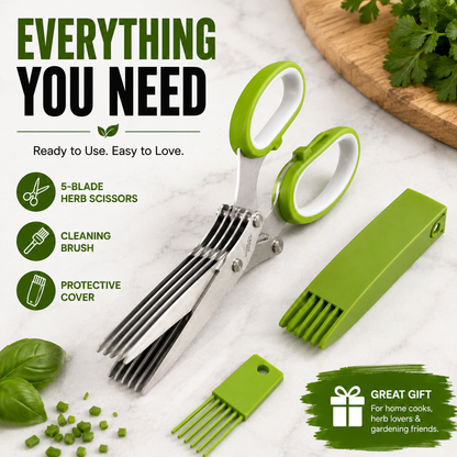 ✂️🌿5-Blade Stainless Steel Herb Scissors with Cleaning Brush & Protective Cover