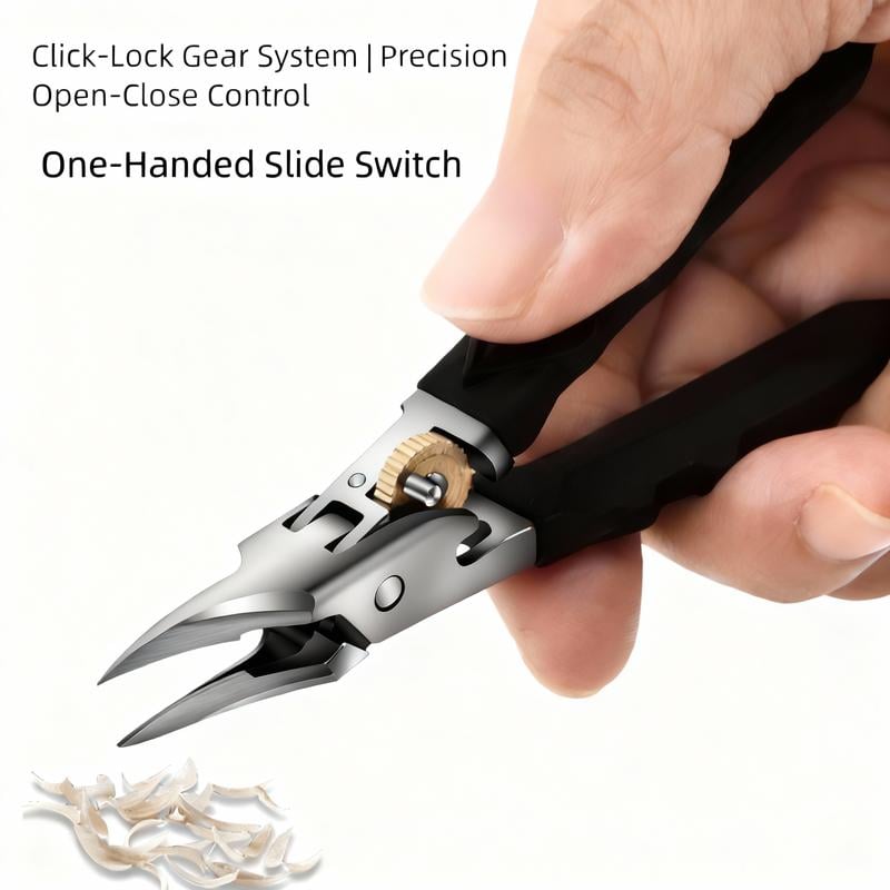 Black Anti-Slip Grip Gear Lock Nail Clipper with Ultra-Sharp Tips for Precise Access to Nail Grooves