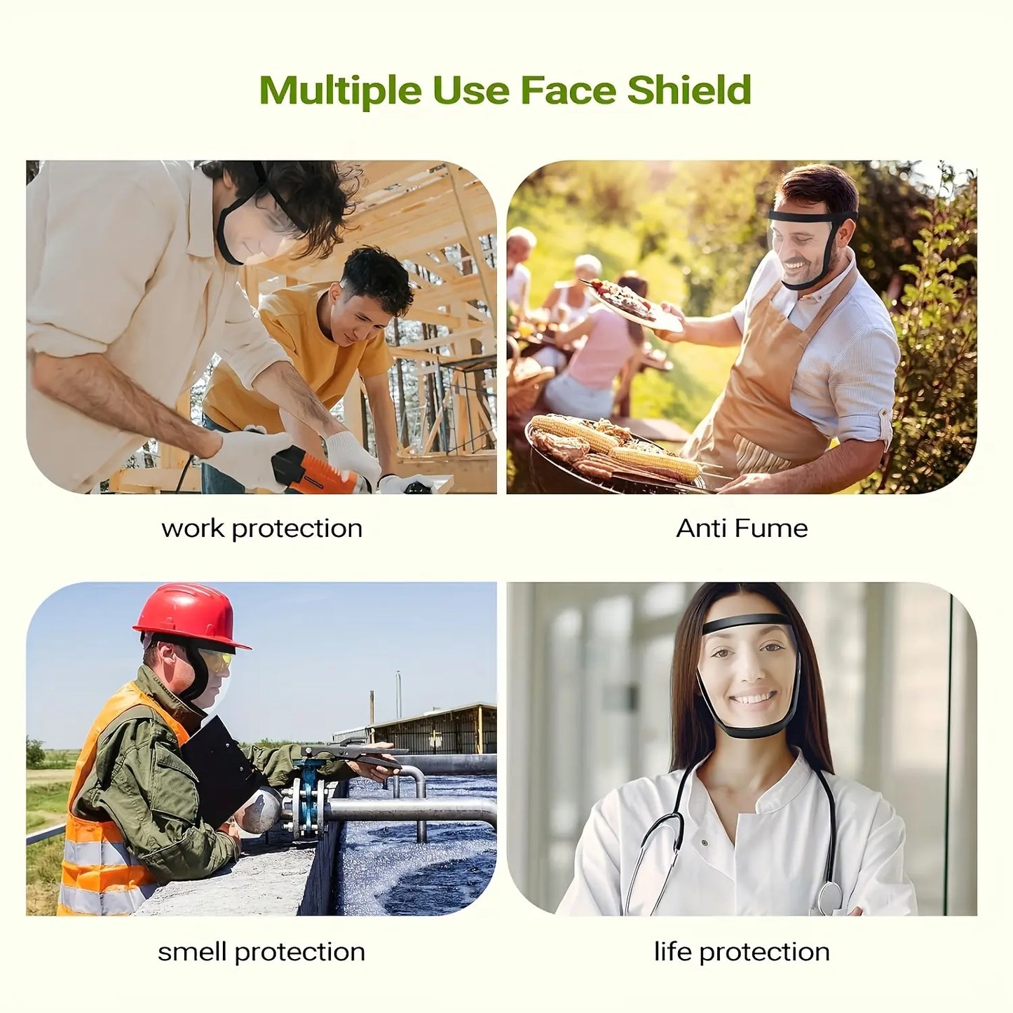 Transparent Adjustable Full-Face Shield | Durable Safety Visor, Heat & Impact Resistant for Work, Kitchen & Outdoor