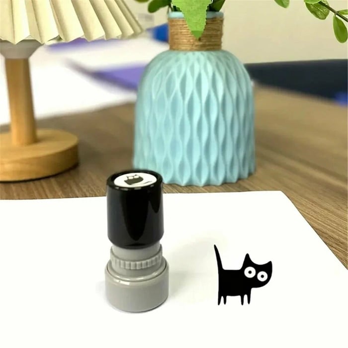 Cat Pattern Stamp, Round Self-inking Stamp