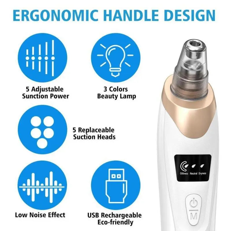 Rechargeable Electric Blackhead Remover, 3-Level Suction, Facial Care Tool