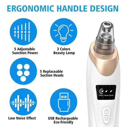 Rechargeable Electric Blackhead Remover, 3-Level Suction, Facial Care Tool