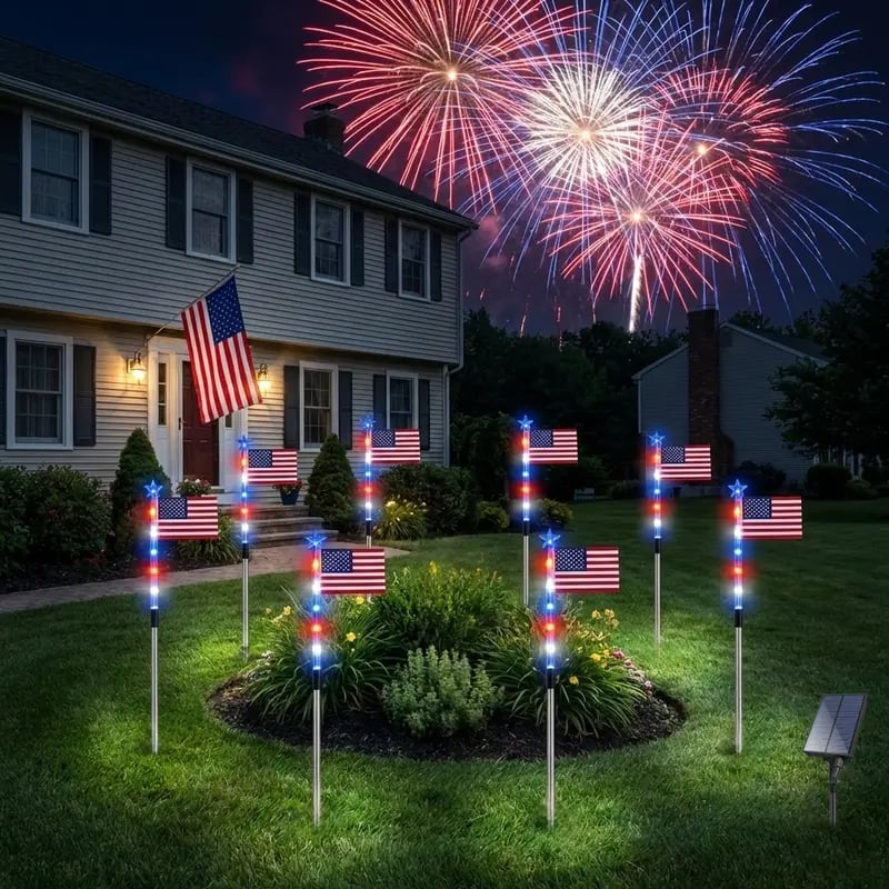 🔥Solar-Powered American Flag Path Lights, 8-pack – Celebrating The 250th Anniversary Of American Independence 🇺🇸✨
