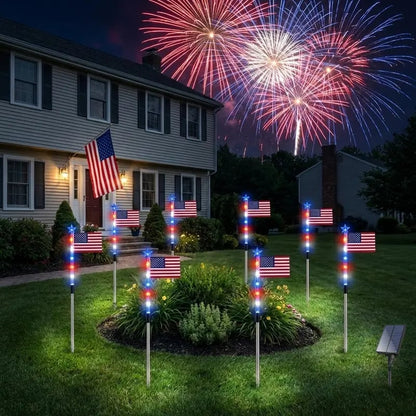 🔥Solar-Powered American Flag Path Lights, 8-pack – Celebrating The 250th Anniversary Of American Independence 🇺🇸✨