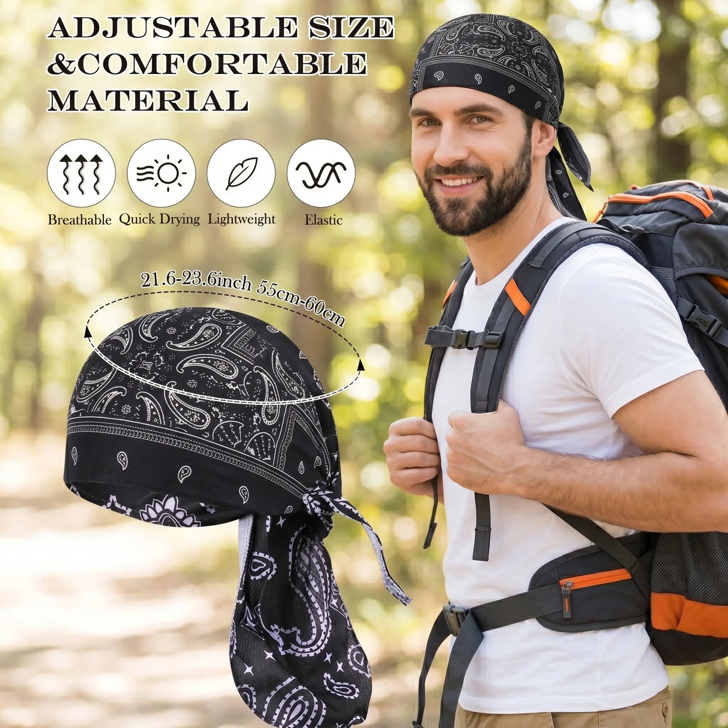Paisley Pattern Durag Adjustable Head Wrap, Breathable Quick-Dry Helmet Liner
