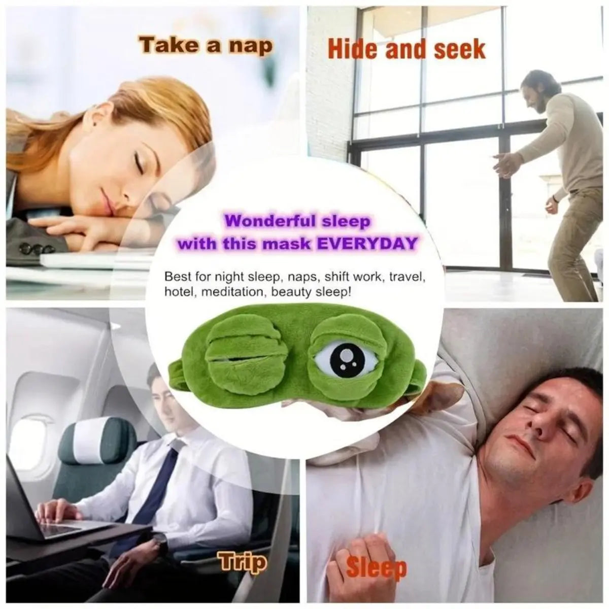 Cute 3D Cartoon Frog Eye Mask, Comfortable Light Blocking Sleep Eyeshade