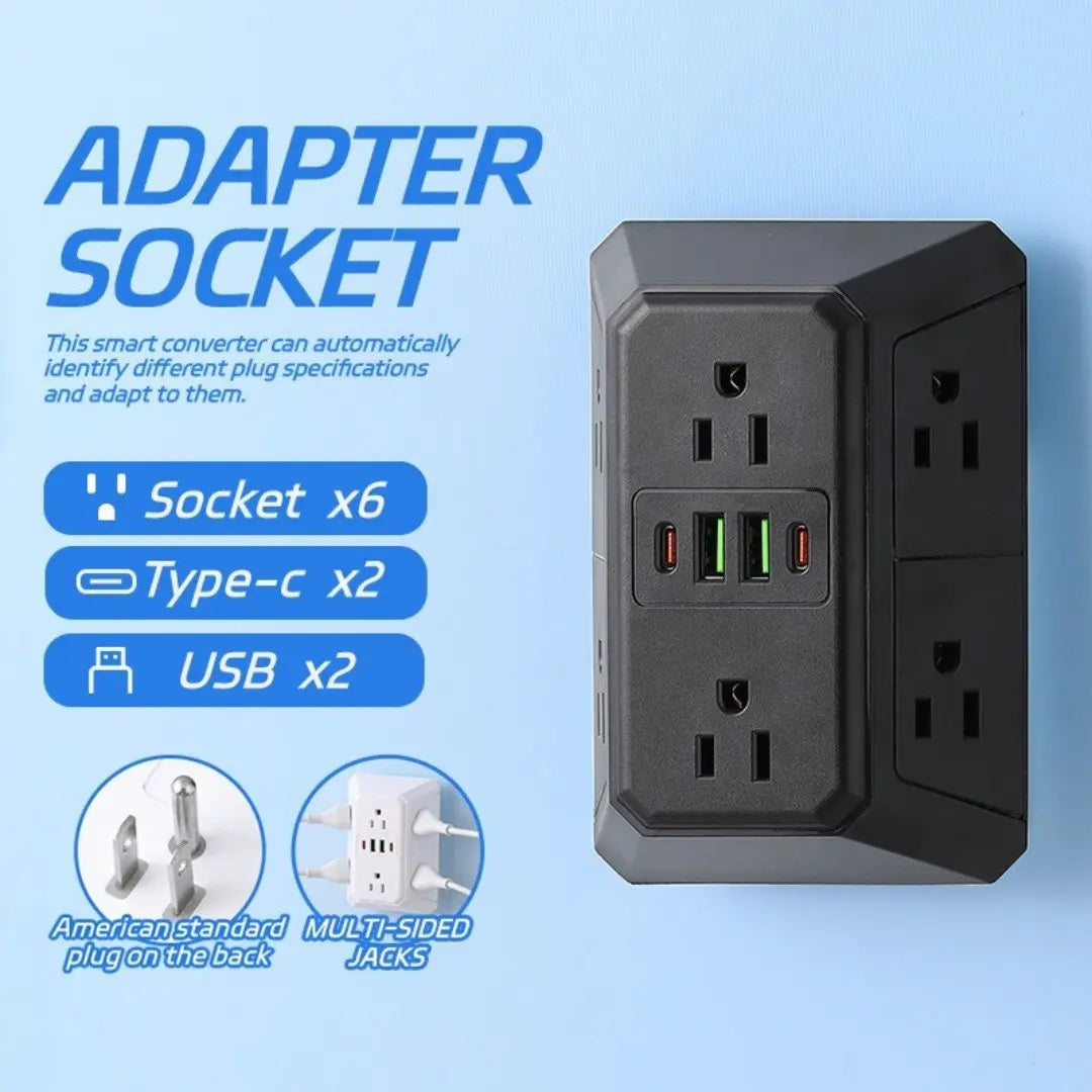 Portable 6-in-1 Wall Socket Extender Fast Charging Power Splitter Adapter
