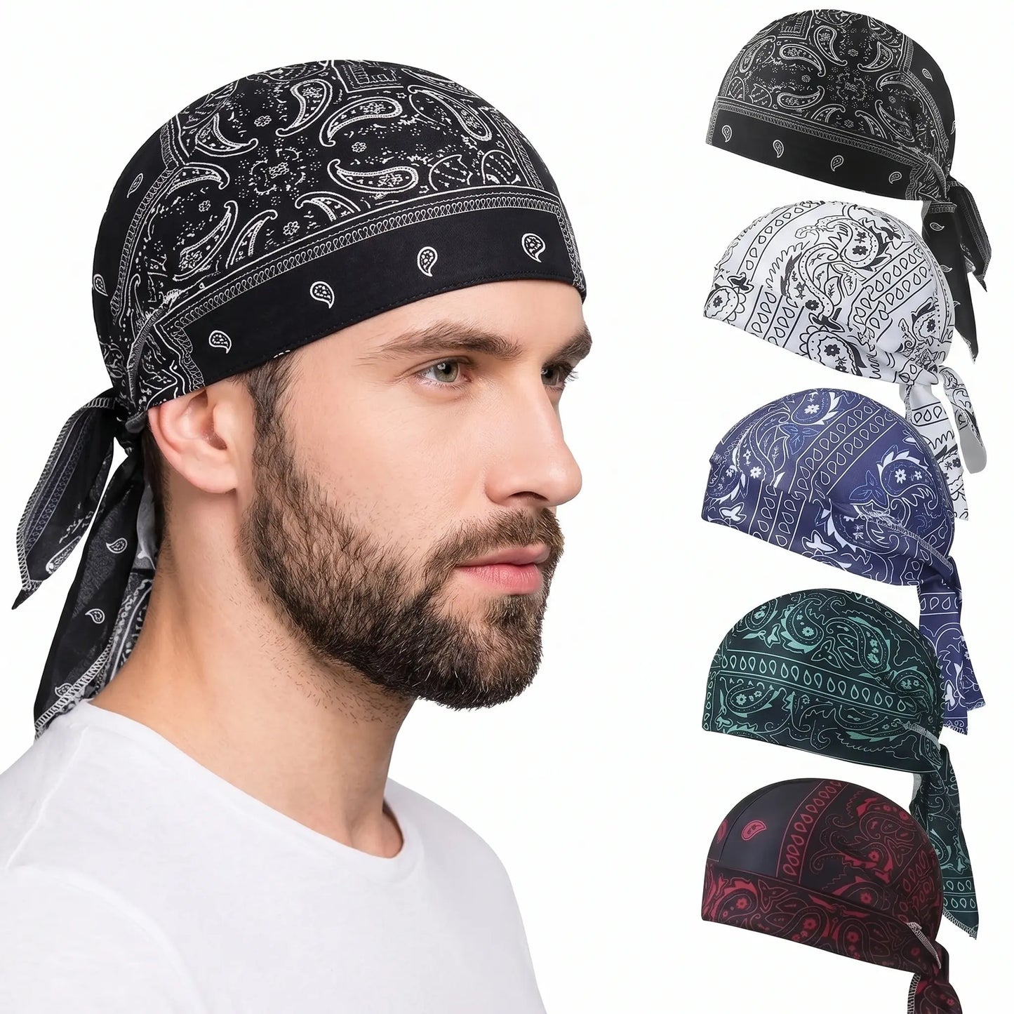 Paisley Pattern Durag Adjustable Head Wrap, Breathable Quick-Dry Helmet Liner
