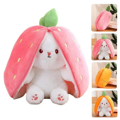 Cute Strawberry Bunny Plush Toy Soft Kawaii Stuffed Animal Gift for Kids Girls Hug Pillow Bed Decoration Birthday Present Furry Friends Plush Doll Animal Gift for Kids