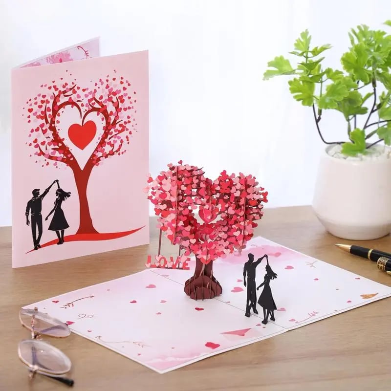 3D Pop-Up Anniversary Card - Romantic Love Tree & Hearts Design💌