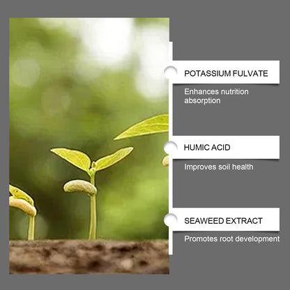 Soil conditioner. Concentrated humic acid formula, suitable for lawns and garden plants.