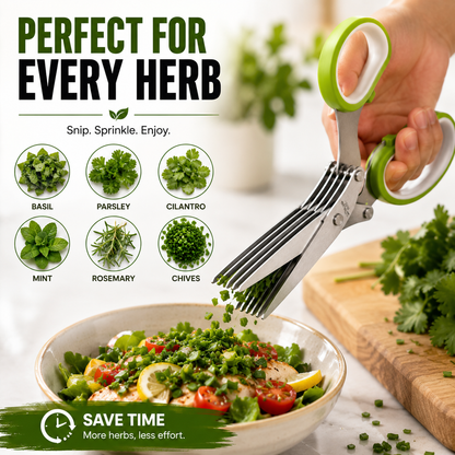 ✂️🌿5-Blade Stainless Steel Herb Scissors with Cleaning Brush & Protective Cover