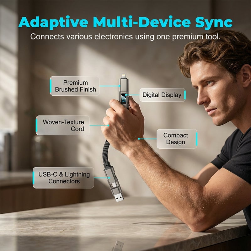 🔥Limited Time SALE 🔥4-in-1 Digital Display Keychain Charging Cable