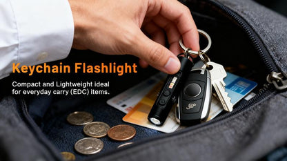🔦Pocket Rechargeable EDC Flashlight:  Mini Keychain Light with Fire Starter & Window Breaker