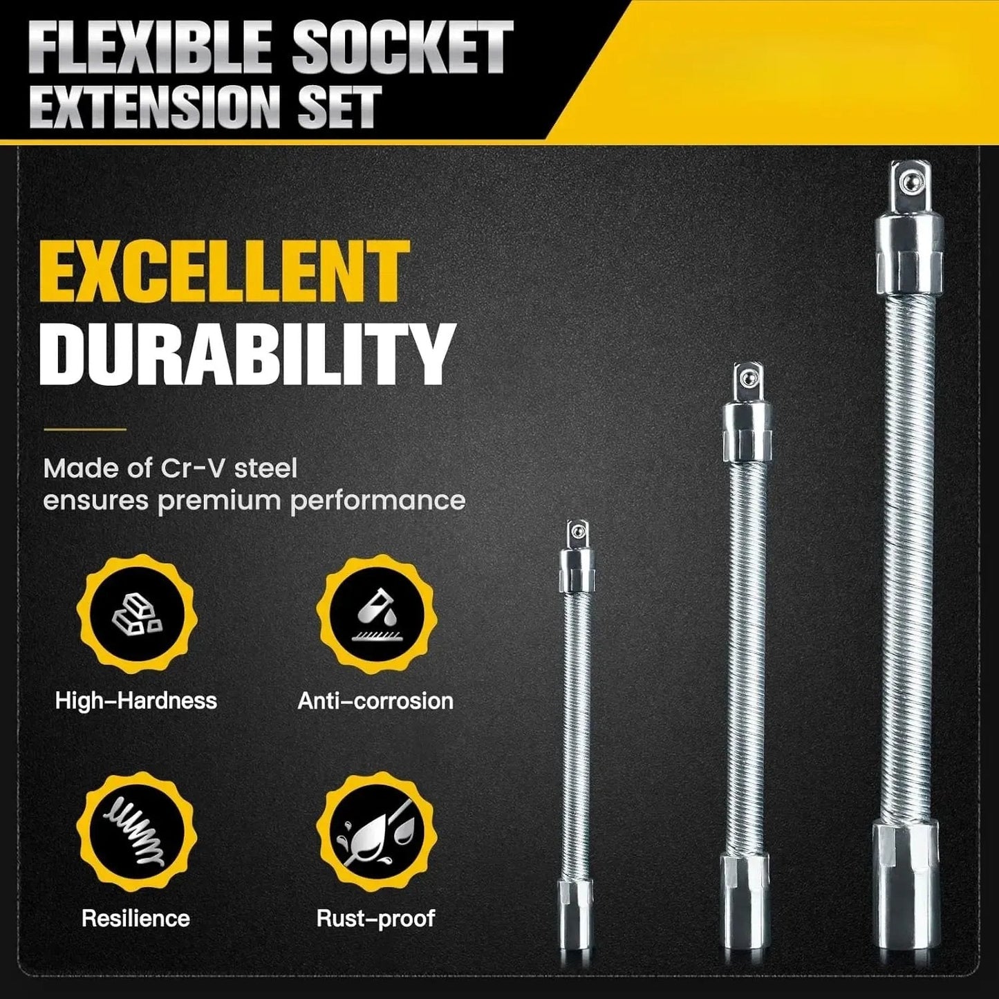 💖1/2-Inch Flexible Socket Extension Set – 35cm Bendable Ratchet Wrench Extenders for Tight Spaces