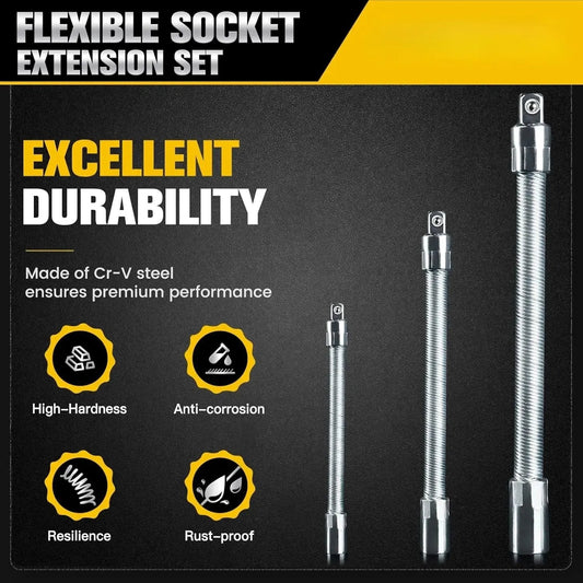 💖1/2-Inch Flexible Socket Extension Set – 35cm Bendable Ratchet Wrench Extenders for Tight Spaces