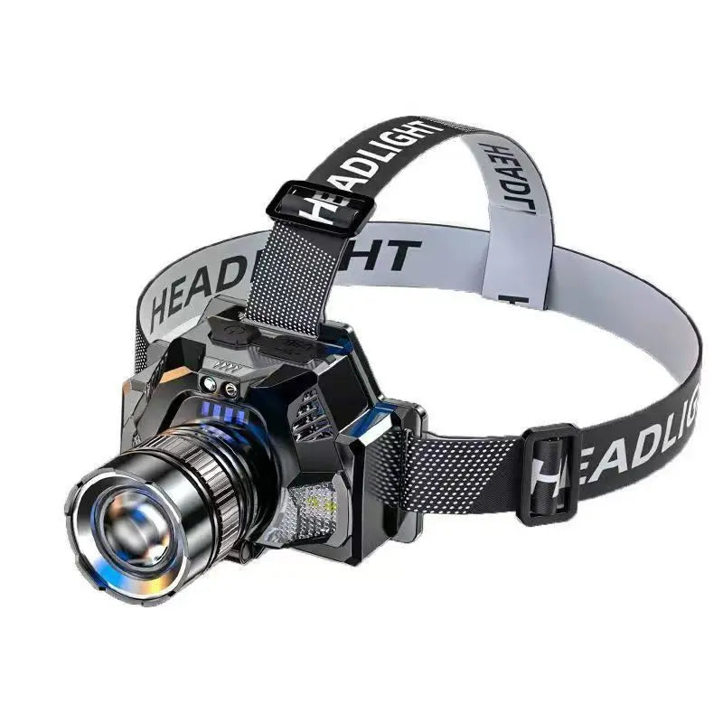 Rechargeable Headlamp,5-Night Long Battery Life,Power Indicator,500m Range,Waterproof,Zoom(Spot to Flood), Motion Sensor Switch, 90° Adjustable, Detachable Headband, Soft Light/Strobe, 1000 Lumen Constant Output, Includes Charging Cable, Power Bank