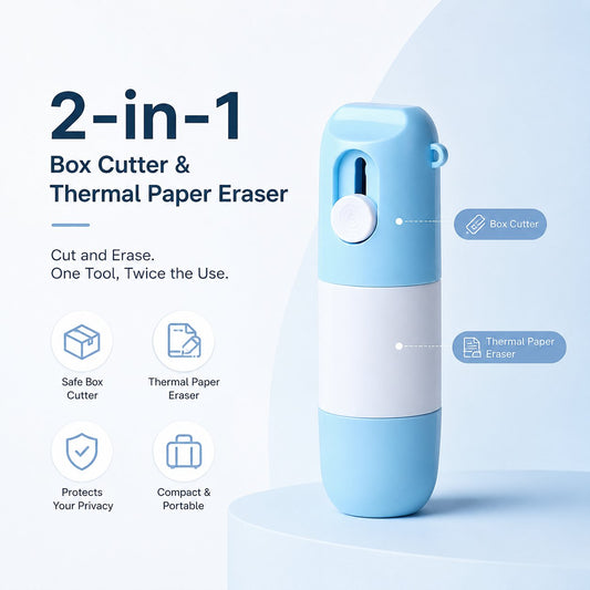 2-in-1 Box Cutter & Thermal Paper Eraser– Box Cutter with Ink Removal Function