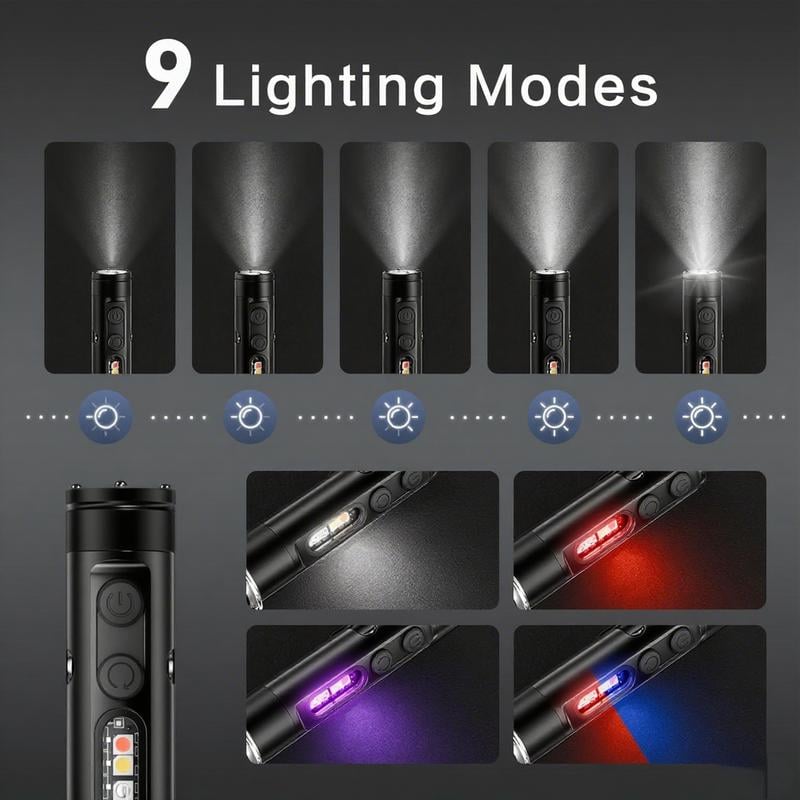 🔦Pocket Rechargeable EDC Flashlight:  Mini Keychain Light with Fire Starter & Window Breaker