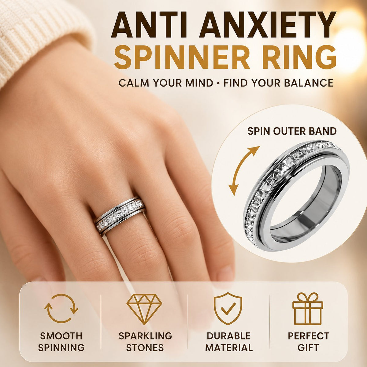 Crystal 360° Calming Spinner Ring