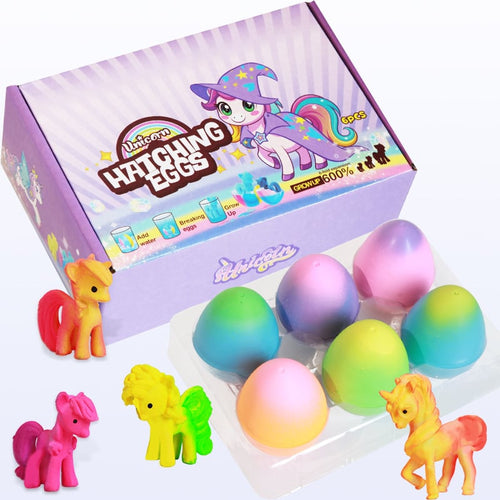 6-Pack Hatching Unicorn Eggs, Growing Toys for Kids, Birthday & Easter Gift