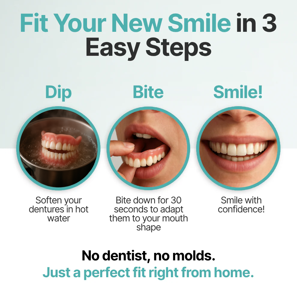 ORVYLA DENTURES-Boil-and-Bite Functional Denture, Self-fit at Home, Fully Adjustable for Narrow or Wide Arches, Long or Short-term Solution, Eat, Drink and Smile Confidently