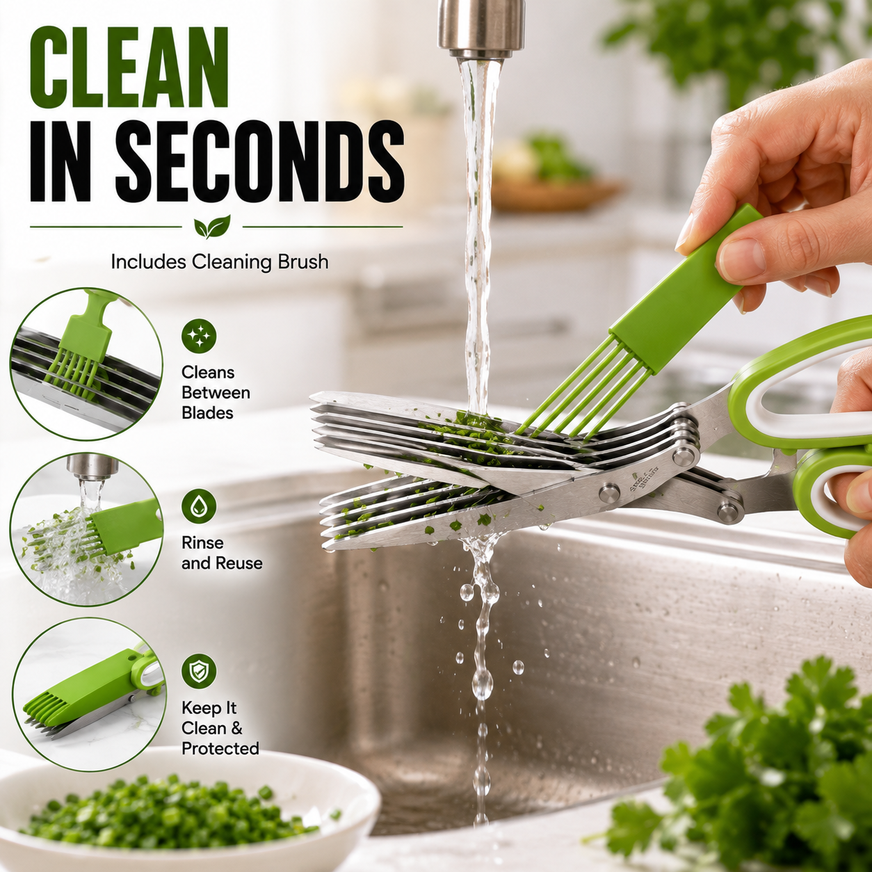 ✂️🌿5-Blade Stainless Steel Herb Scissors with Cleaning Brush & Protective Cover