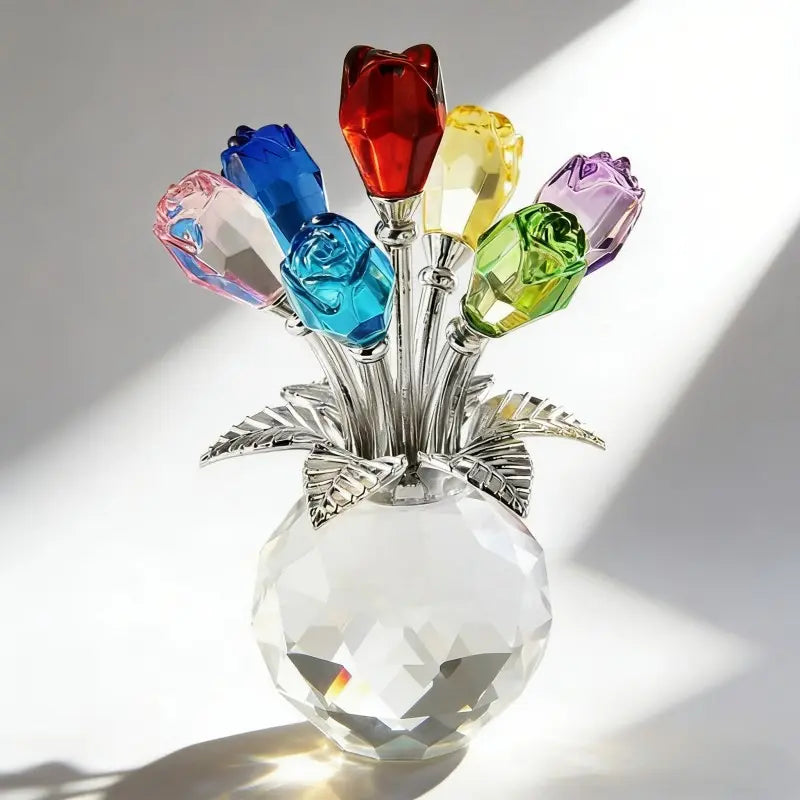 Everlasting Crystal Rose Flower Figurine in Vase
