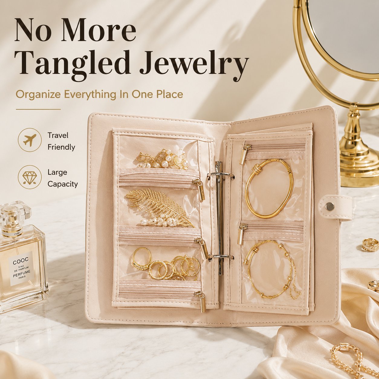 Travel Jewelry Organizer Notebook – Portable Jewelry Storage Case for Rings, Earrings & Necklaces