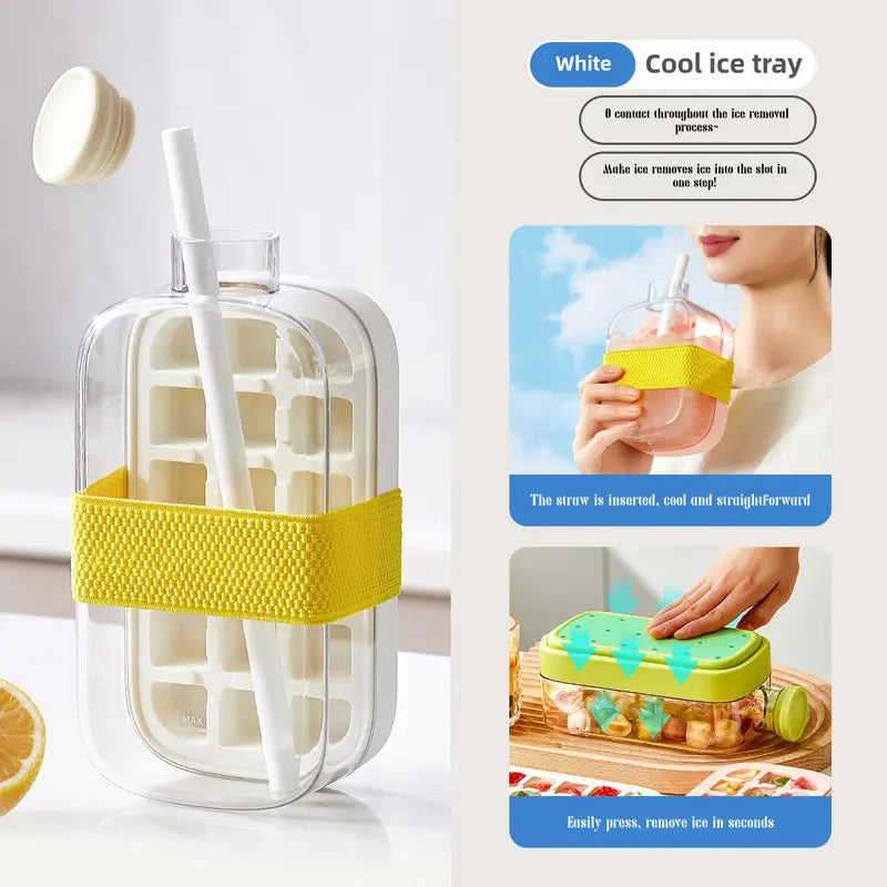 2-in-1 Silicone Ice Cube Bottle with Lid & Straw
