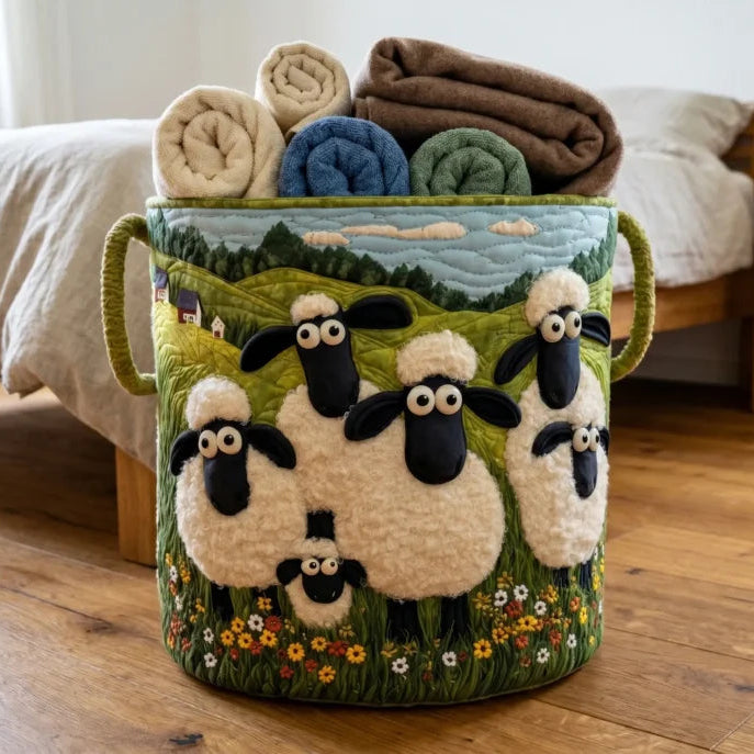 🐏Sheep World Hand-Quilted Laundry Basket