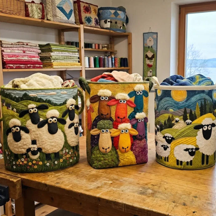 🐏Sheep World Hand-Quilted Laundry Basket