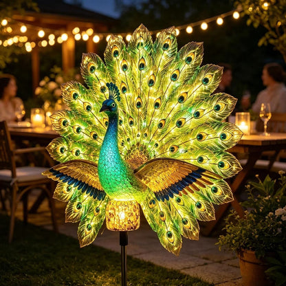 Solar Peacock Garden Sculpture – LED Auto-On, Outdoor Yard Art Decor